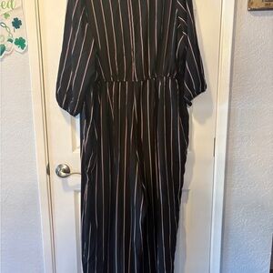 Lane Bryant Black Jumpsuit with Pink and White Pinstripes